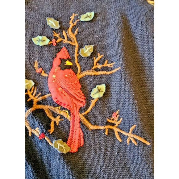 Vintage Tiara Embroidered Red Cardinal theme Vest, Sz 26/28 Christmas Collection - Picture 3 of 5